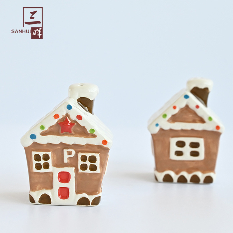 陶瓷胡椒瓶圣诞椒盐罐迷你圣诞屋创意装饰品陶瓷白云土圣诞椒盐瓶