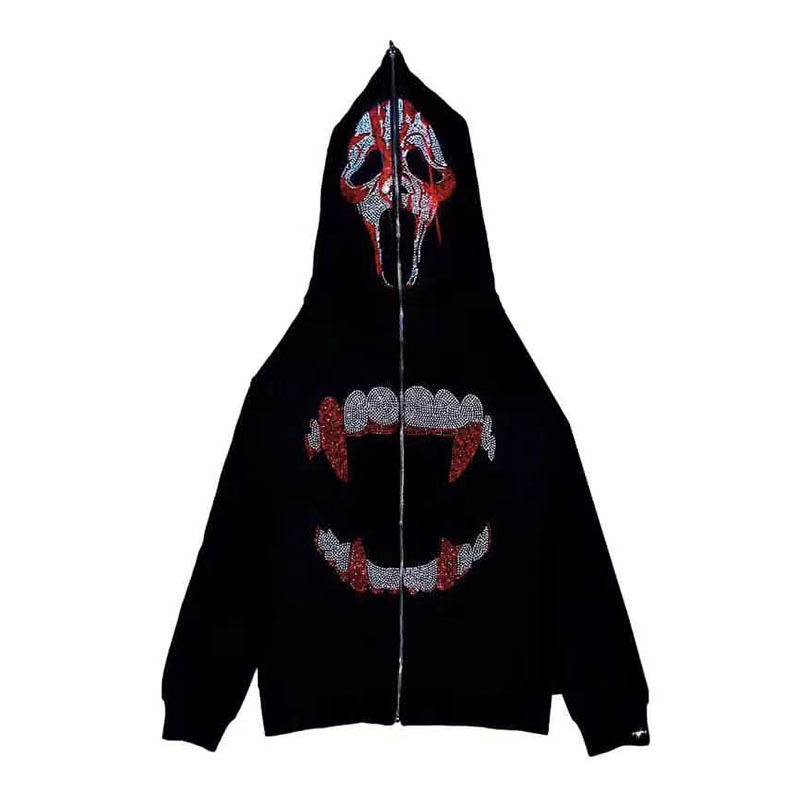 Women's Hooded Sweatshirt With Dark Print And Fleece Lining_voghion.com