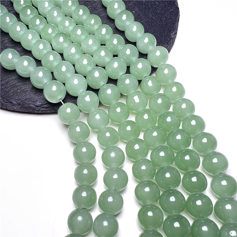 10mm玻璃烤漆仿玉色珠手工串珠通孔手链项链diy时尚饰品散珠配件