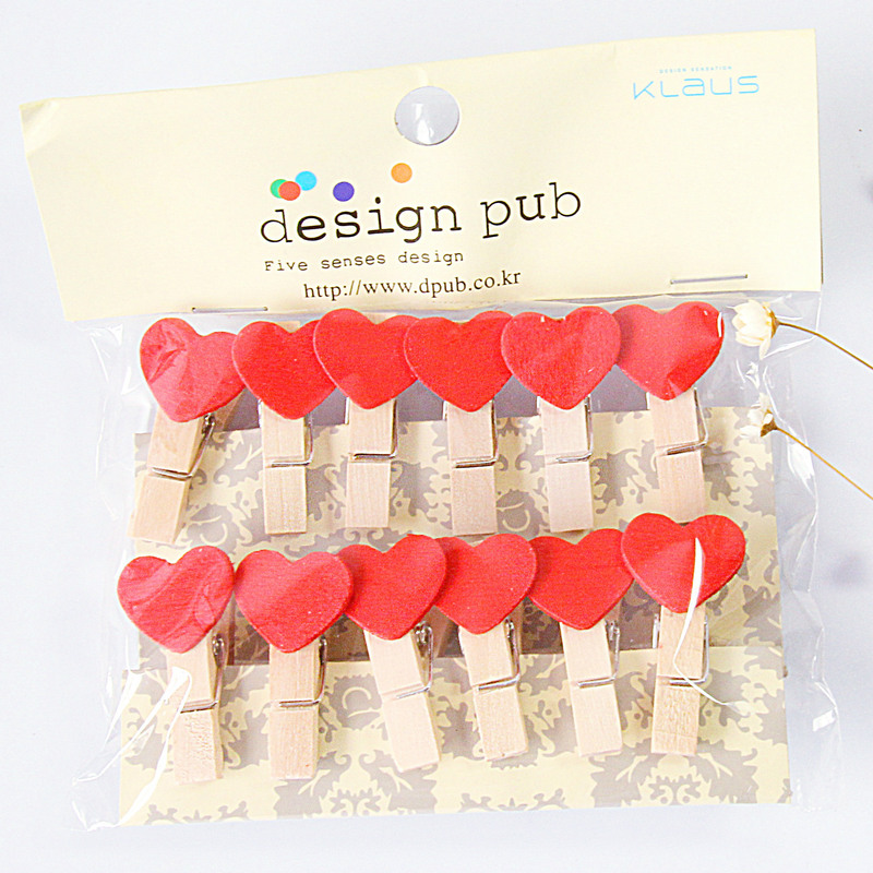 Small Wooden Clips, Wooden Clips, Kids' Clips, Memo Clips, Photo Clips, Household Items/3.5*0.7/Red Heart Shape