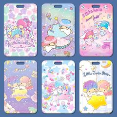 雙子星卡套批發塑料滑蓋學生校牌飯卡胸牌小卡通工作證卡套校園卡