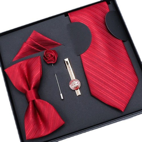 Dress 5-piece set wedding groom tie men's formal business tie square scarf tie clip free zipper hand tied 8cm