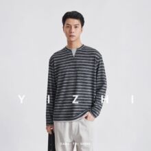 亦止假两件条纹长袖T恤秋季男士韩系日常通勤休闲百搭圆领长袖