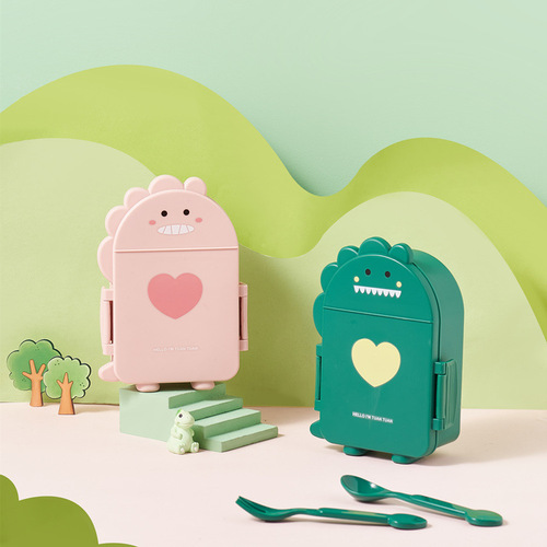 New dinosaur lunch box with lid, cute children's compartmented lunch box, small capacity toddler portable out-and-out food box