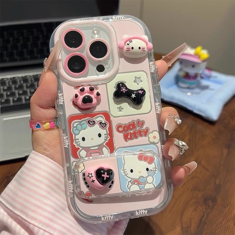 kt 猫人形ミラーホルダー Apple 16 携帯電話ケース iPhone15/14ProMax 女性モデル 13/12 セットに適しています|undefined