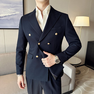 Double-Breasted Suit Men's Wedding Best Man MC Host Dress Two-Piece Slim-Fit Elegant Light Luxury Suit