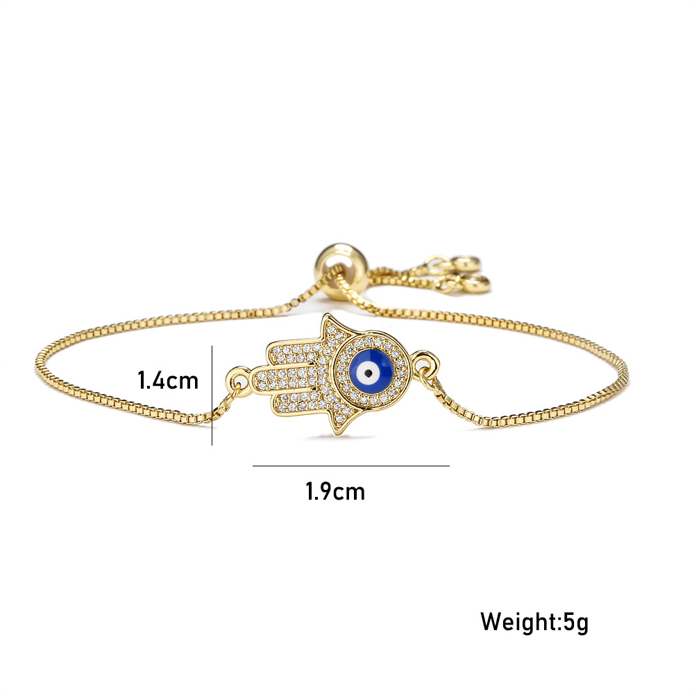 Fashion Drop Oil Micro-inlaid Zircon Palm Demon Eye Lucky Gold Bracelet display picture 1