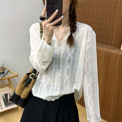 重工蕾丝钩花羊毛针织衫女欧洲站2025秋装新款欧货女装打底小衫潮