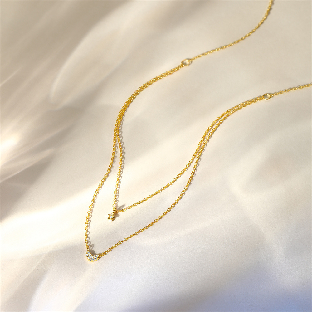 Holiday, Daily Occasion 925 Sterling Silver Material 925 Sterling Silver Zircon Cable Chain Inlay Star Heart Shape Necklace