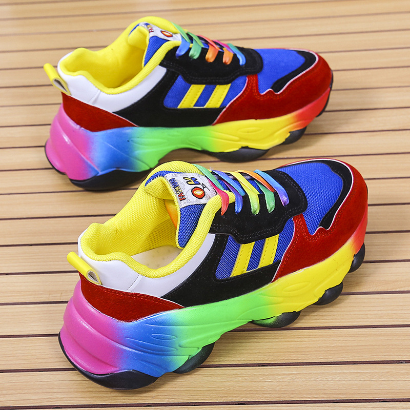Außenhandel Große Größe Casual Einzelne Schuhe Regenbogen Unten Mode Spitze Fly Weben Atmungsaktive Casual Sport Spot Einzelne Schuhe Frauen_voghion.com