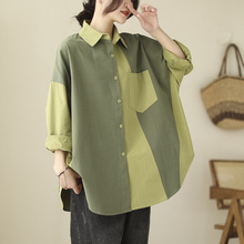 处理品牌专柜尾单断码女2025夏新款拼接衬衫宽松显瘦长袖衬衣