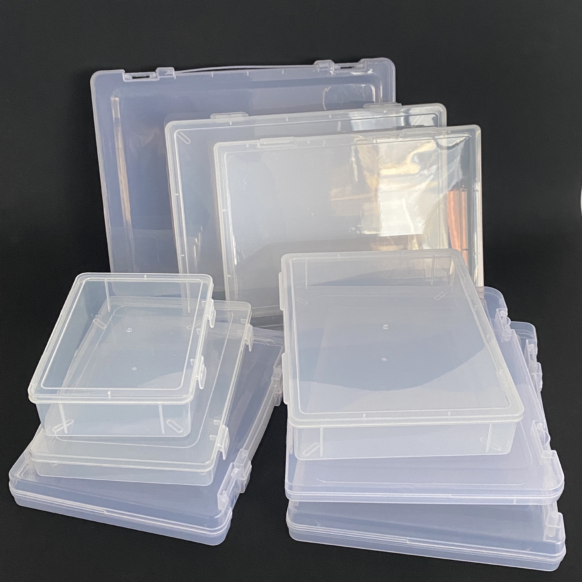 优选空盒跨境包装收纳盒办公文件盒长方形手提透明塑料盒零件盒