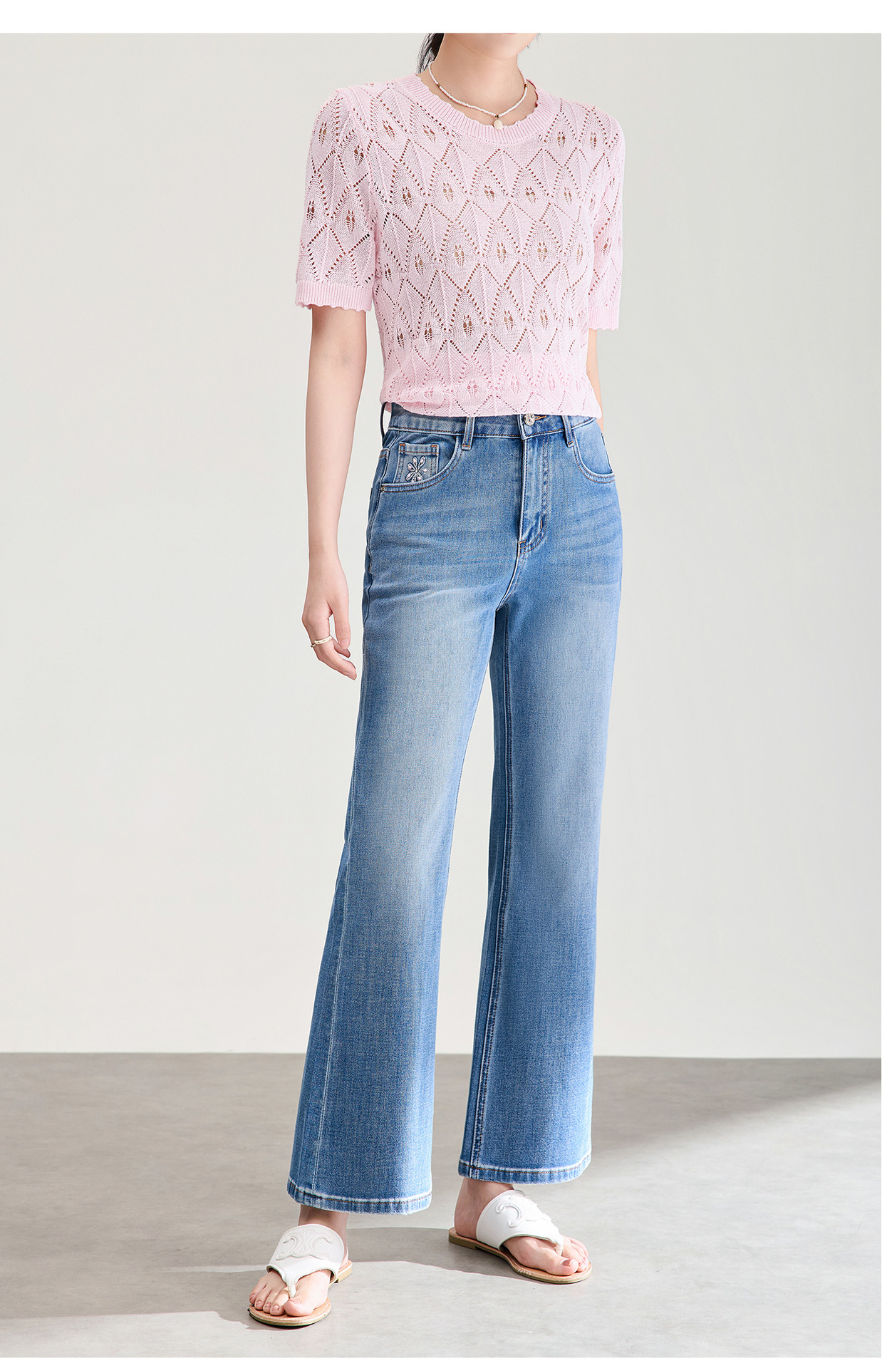 Quần jean nữ ống loe vải cotton wash lạnh co giãn 4 chiều phiên bản mỏng mùa hè — xanh lam chi tiết 25