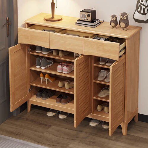 Nordic solid wood three-door shoe cabinet home entrance entrance cabinet modern minimalist living room large capacity storage cabinet