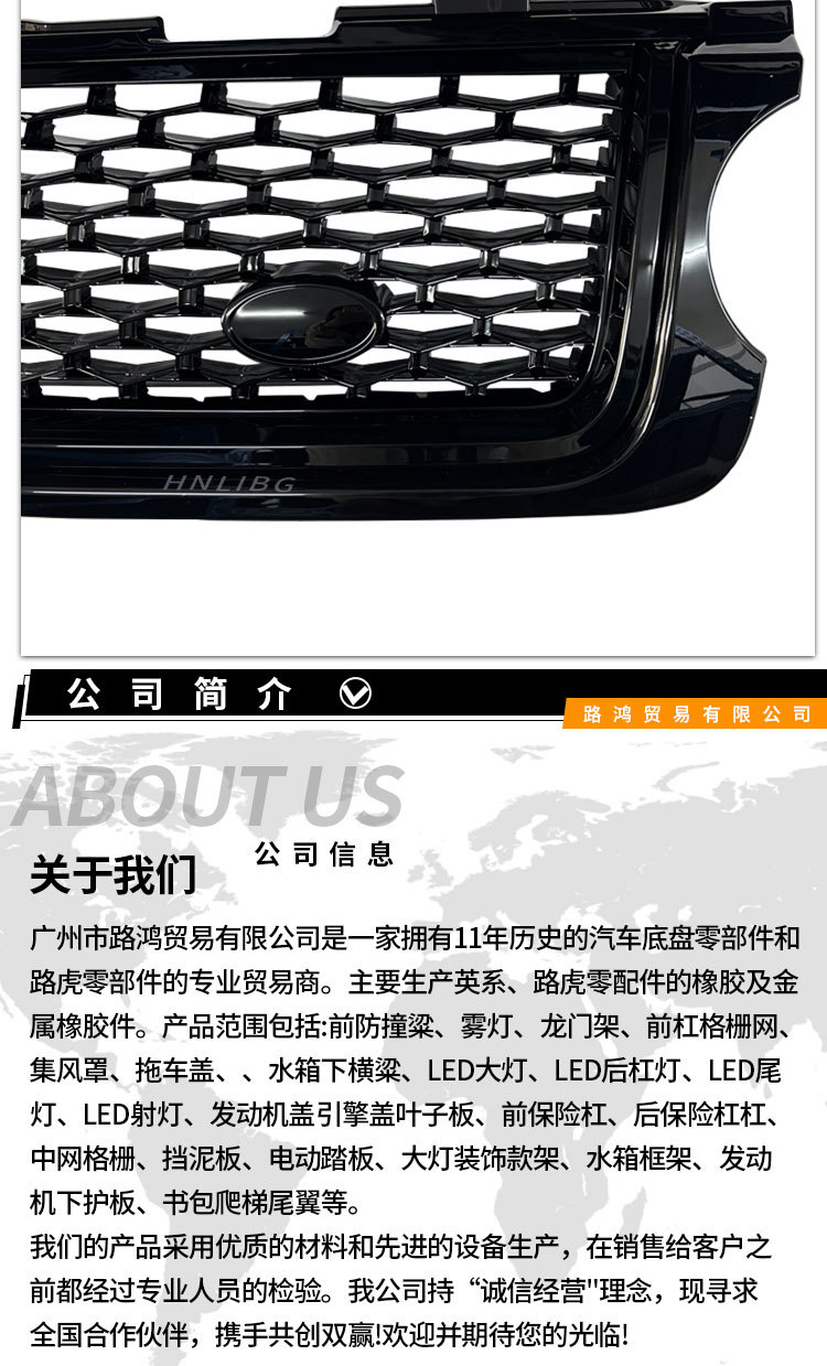 Suitable for 2010 Range Rover Executive Front Bumper Grille, Honeycomb Mesh, All-Black Supercharged Mesh, Lr026103