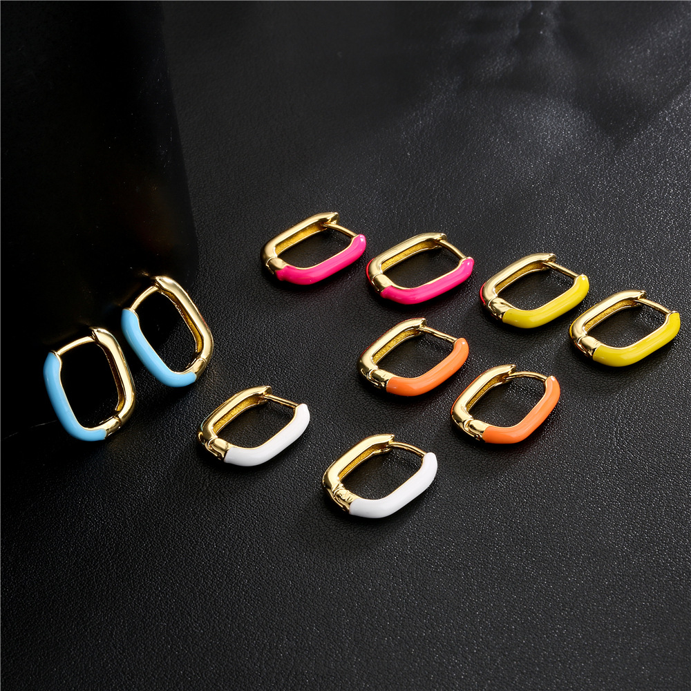 Fashion Atmosphere Color Dripping Square Copper Plated Golden Earrings display picture 5