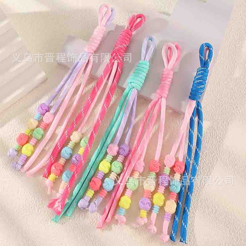 Korean Candy-Colored Handmade Beaded Knotted Braided Rope Car Keychain Lanyard Creative Fashion Bag Pendant Batch