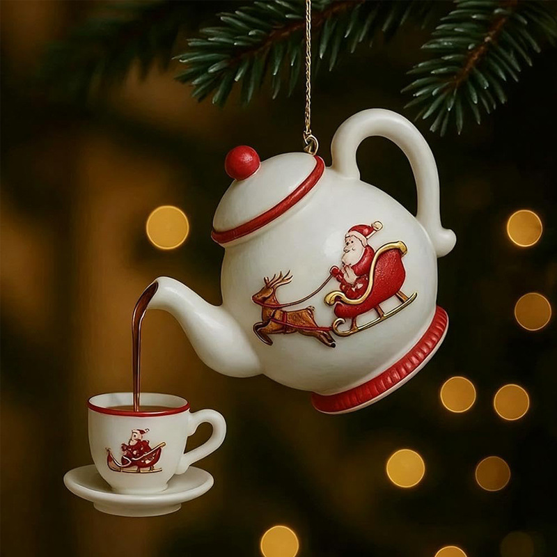 Christmas Teapot Ornament跨境茶壶圣诞节装饰品圣诞树装饰挂饰|undefined