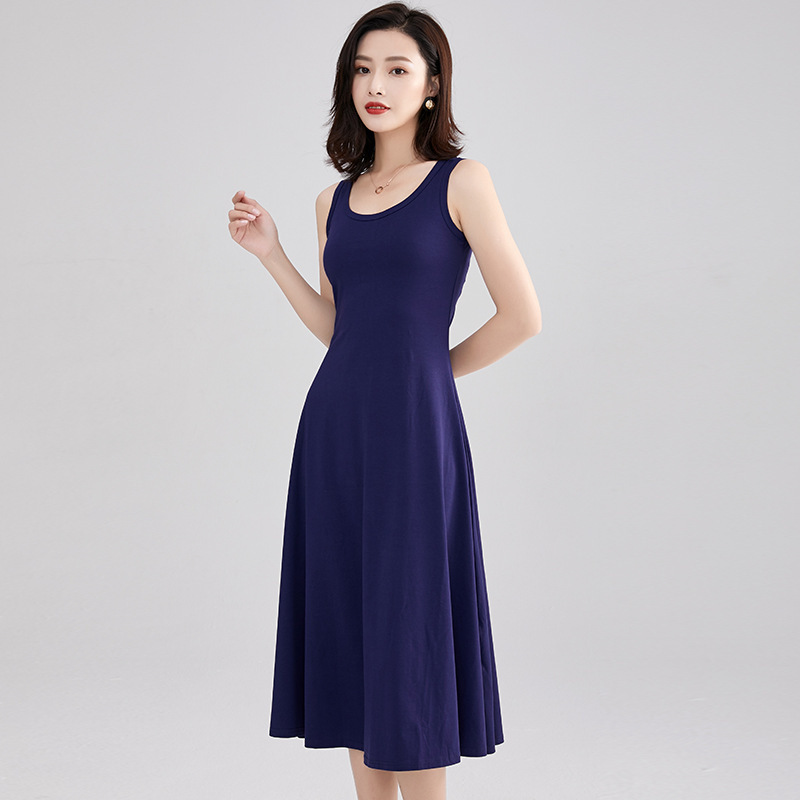 2025连衣裙吊带裙韩版高个子背心时尚无袖圆领显瘦中长裙秋季女装|undefined