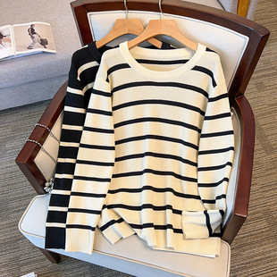 Plus size women's spring and autumn knitted top fat sister slimming 200/300 long sleeve T-shirt 8311