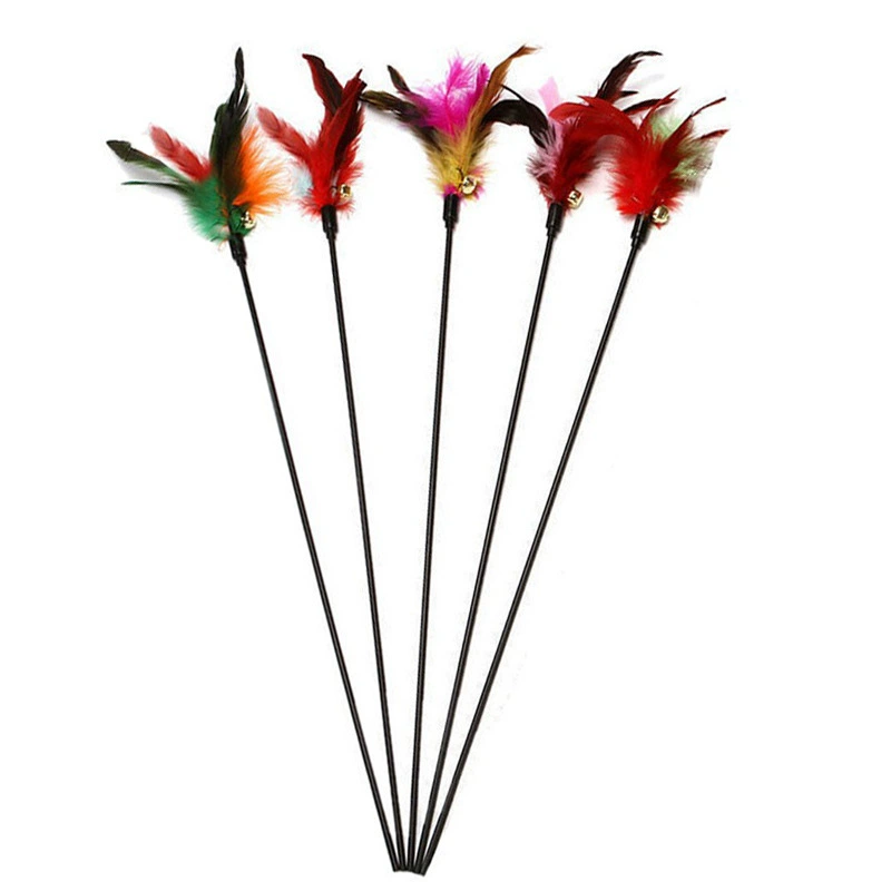 Colorful Feather Cat Stick, Bell Toy, 50/65 cm, Lightweight Interactive Wand