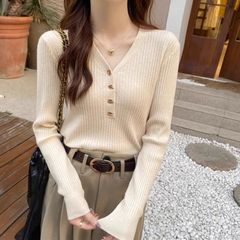 小香风内搭V领打底衫秋冬新款高级感韩系穿搭漂亮百搭针织毛衣女