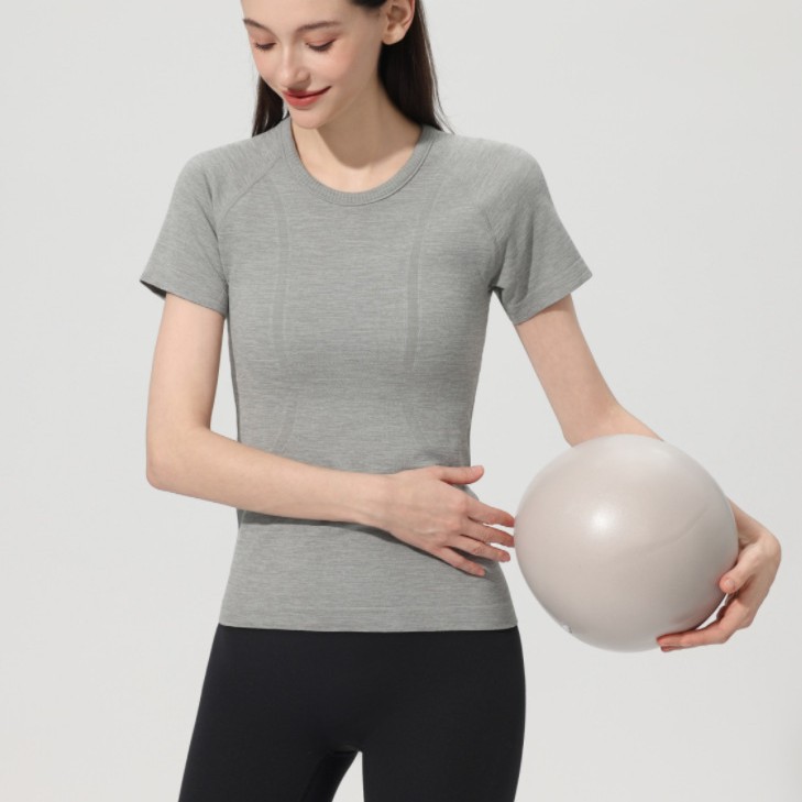 Lulu Sports Short-Sleeved Women's Yoga Top Seamless Knitted Round Neck Fitness Clothing Running Thin T-Shirt Outer Blouse