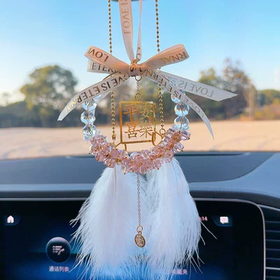 Peace and Joy Car Pendant Car hanging - pink-safety-pendant-feathers