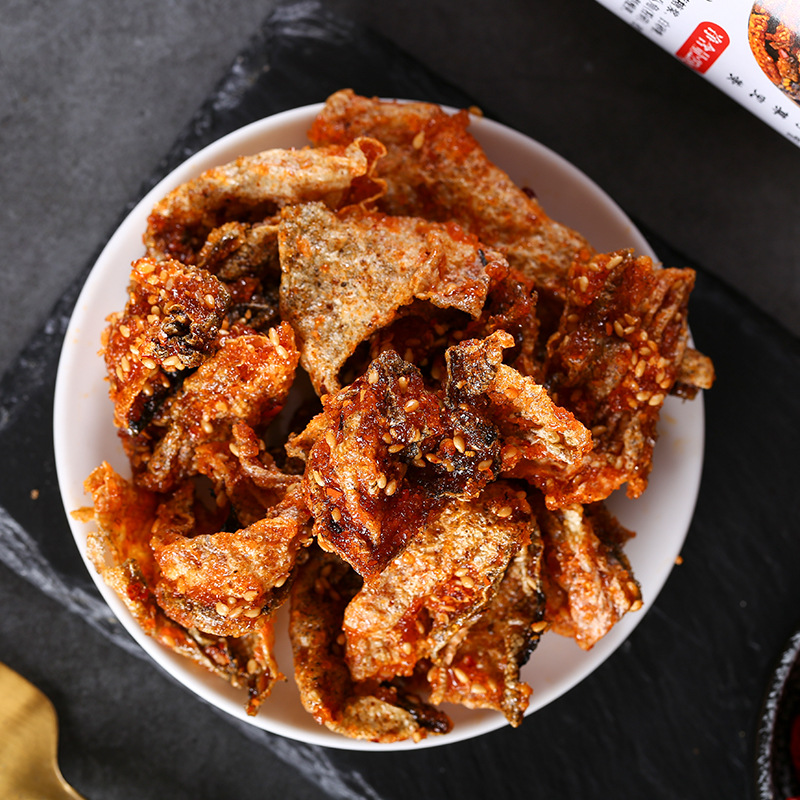 Crispy Fish Skin Instant Spicy Fish Skin Crispy Honey Glazed Fish Dried Snack for Office Leisure Netted Seafood Snack