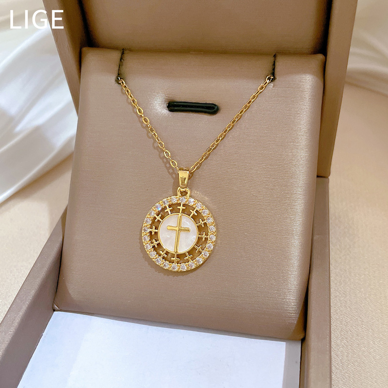 Gorgeous Round Diamond Collarbone Necklace In Titanium Steel_voghion.com