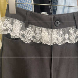 火推荐!好版型神裤早春蕾丝腰头拼接直筒裤女新款休闲裤