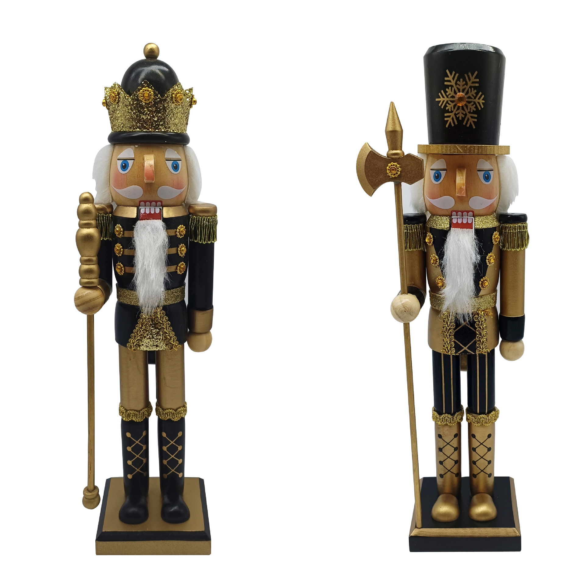 Nueva Boutique decoración de la estatua del cascanueces de madera de navidad, oro negro y polvo flash, adornos de soldados del Rey
