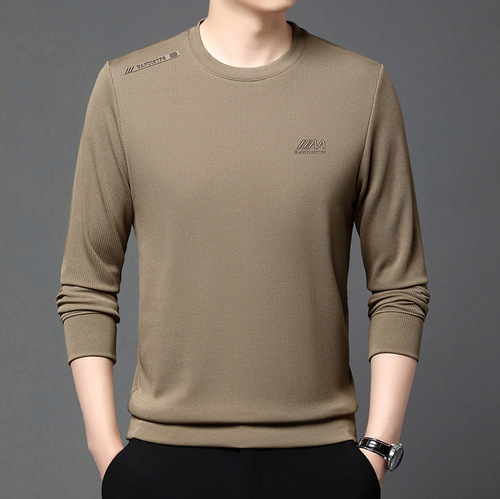 Men's Long-Sleeve T-Shirt for Spring 2025, Casual Top for Layering and Wearing, Letter Print Crew Neck Fashion Hoodie