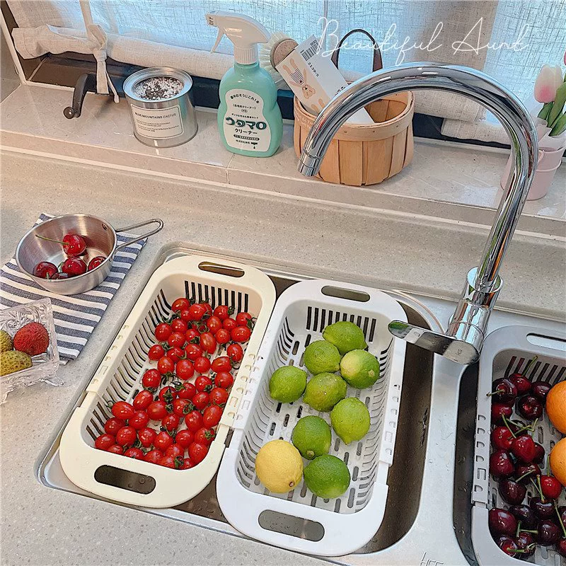 *Beautiful little aunt*Simple kitchen telescopic sink, plastic dishes, drain, tableware, tableware, draining basket