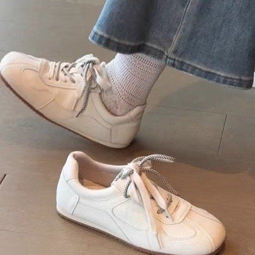 牛皮版~4cm小个子内增高黑色德训鞋女2025新款拼色软底休闲小白鞋|undefined