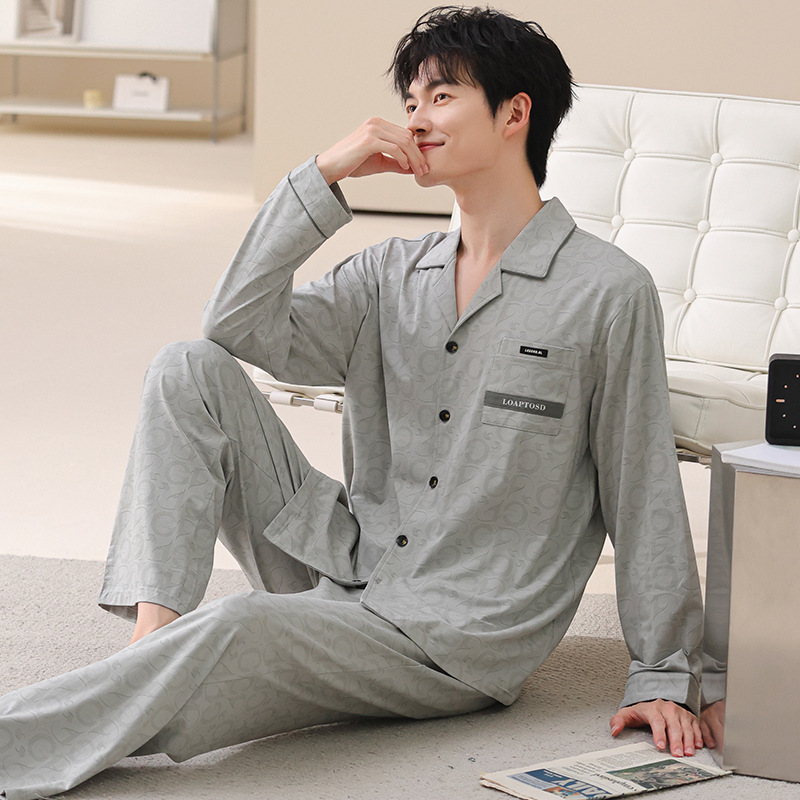 220G Modal Cotton Men's Pajamas, Autumn Long Sleeve, High-Quality, Plus Size Cardigan, Spring and Autumn Men's Homewear Set 220G Modal Cotton Men's Pajamas, Autumn Long Sleeve, High-Quality, Plus Size Cardigan, Spring and Autumn Men's Homewear Set