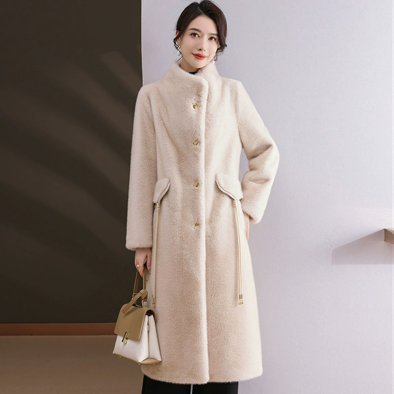 Heining экологически чистая норковая шерстяная куртка женский 2024 зимний длинный колено утолщение