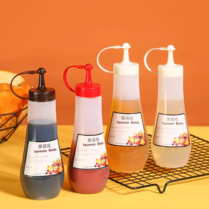 240ML加厚挤压塑料果酱瓶调料瓶多规格尖嘴带盖挤酱瓶调料存储