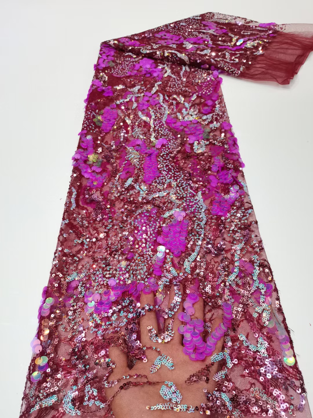 Elegante Socialite ropa tela encaje bordado tela colorido grande lentejuelas bordado vestido JX1357 image 9
