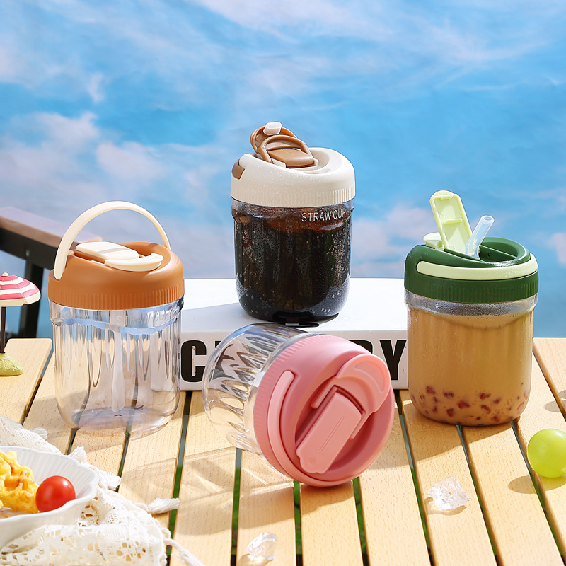 Summer Transparent Coffee Cup Portable Cup Girls Milk Tea Cup Straw Water Cup Portable Cup304 Stainless Steel