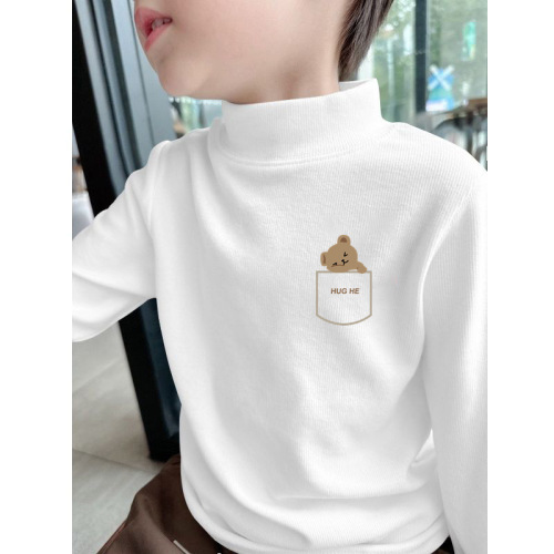 Y2556# Children's Fleece Half-Neck Base Layer Shirt Autumn/Winter Boys' Long-Sleeved T-Shirt for Older Kids and Teens, Fleece-Lined Warm Top t