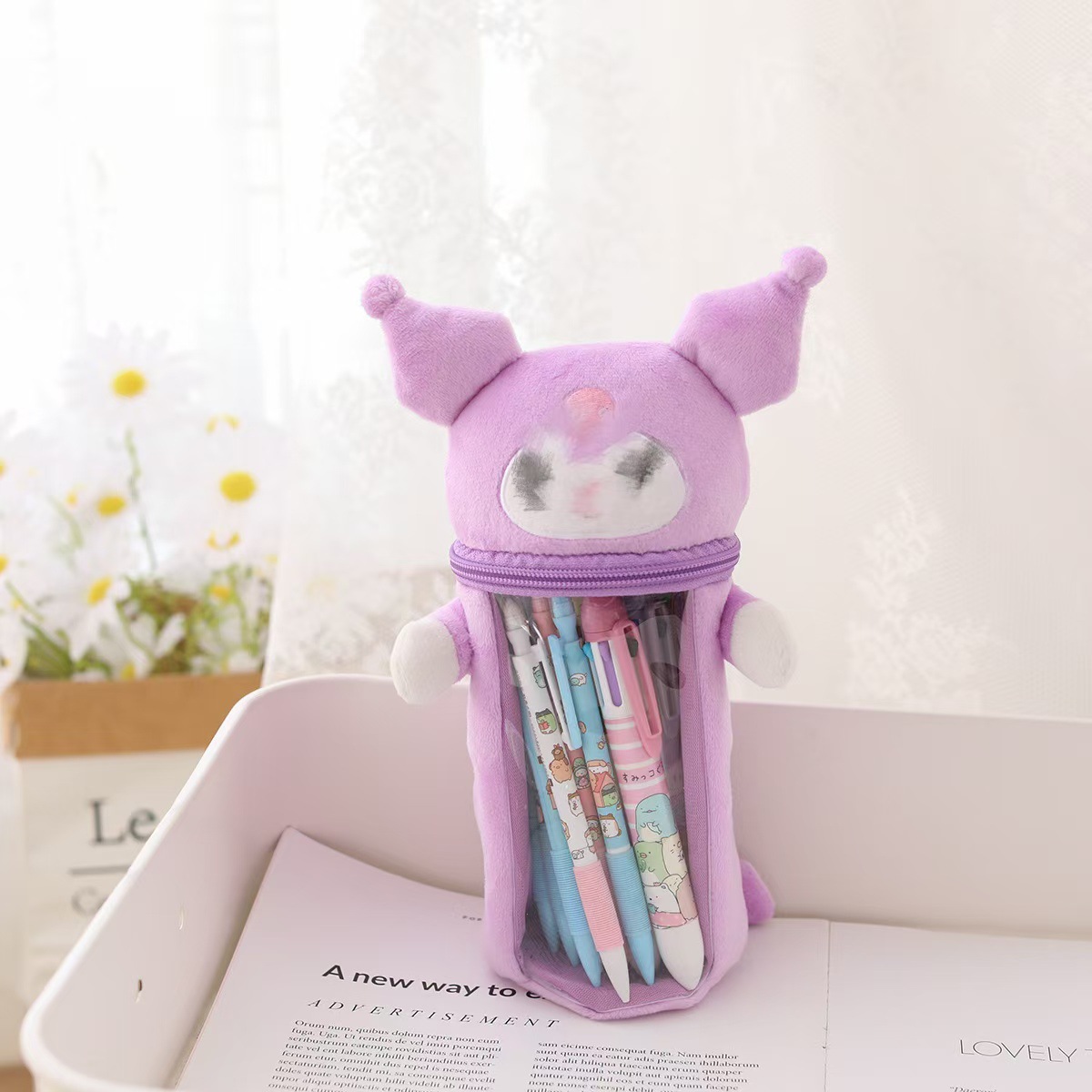 Japonés de dibujos animados lindo estrella Delu coolomi peluche lápiz caso titular la pluma popular chica corazón bolsa almacenamiento transparente regalo