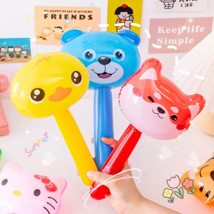 Children's cartoon animal head inflatable hammer trumpet inflatable stick with Bell toy stall push small gifts wholesale