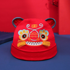 Tiger head hat baby hat red full moon 100-day-old baby hat fetal hat spring and autumn Chinese style embroidery HTM29
