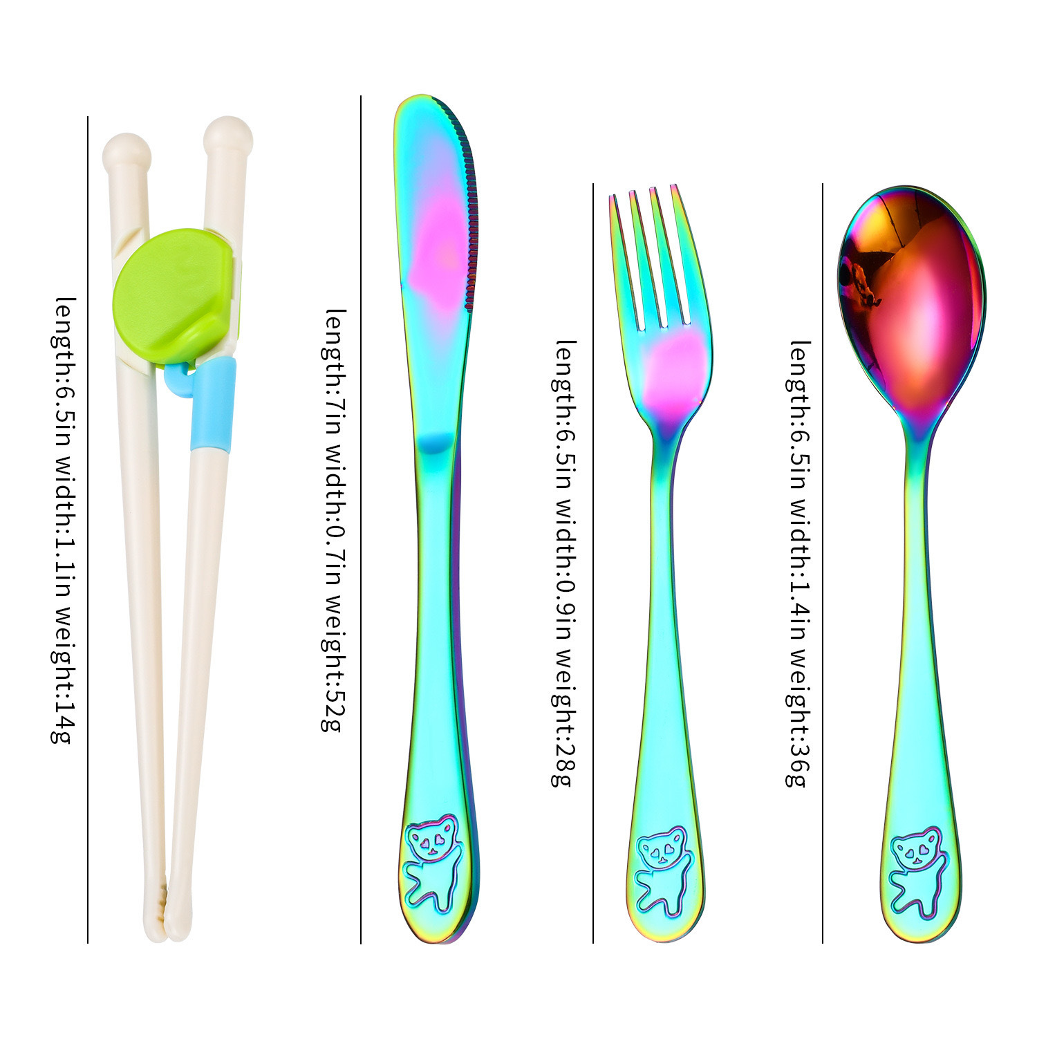 Creativo 304 de acero inoxidable cuchillo para niños, tenedor y cuchara palillos traje de dibujos animados de alto aspecto cuchara de entrenamiento Tenedor Oso vajilla