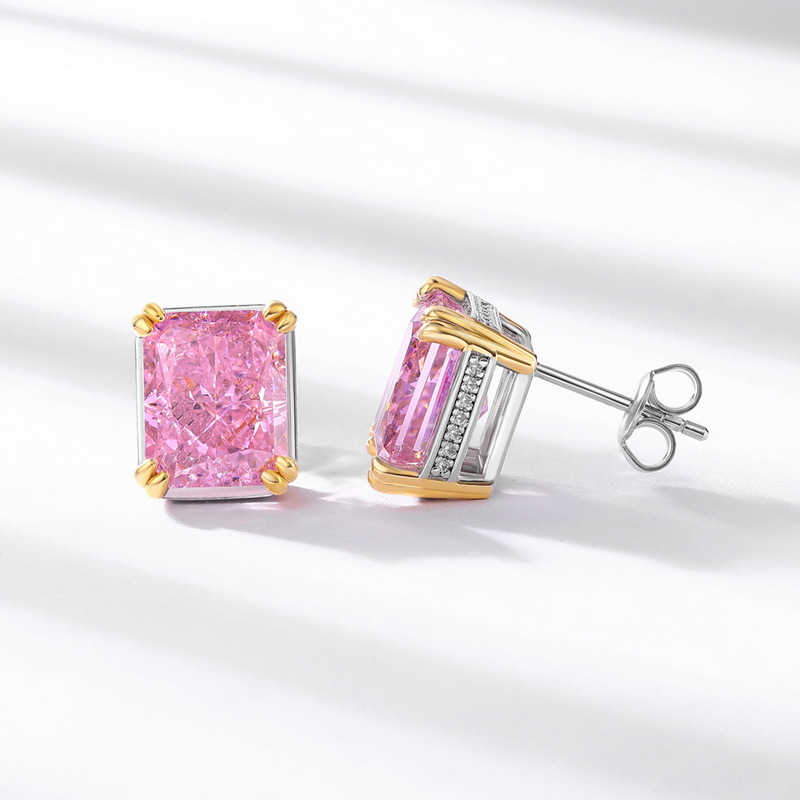 Wilsheng nuevo estilo europeo y americano rosa de alto carbono diamante pendientes alto sentido nicho joyería TikTok vivir dedicado