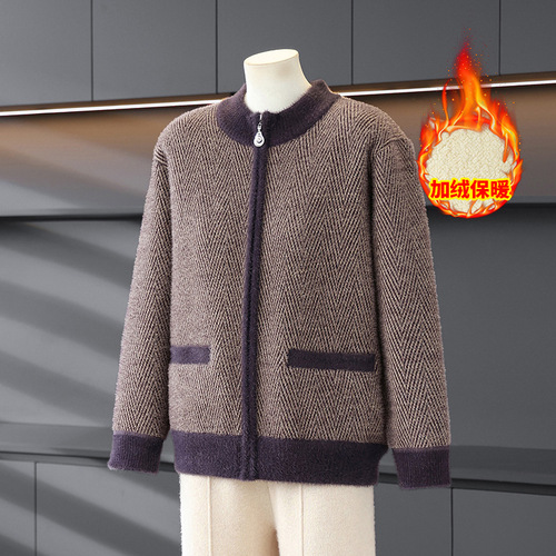 Women's Winter Coat for Middle-Aged and Elderly, Mother with Fleece Lining, Thick Zip-Up Jacket, 60-Year-Old Grandmother, One-Piece Wool-Insulated Warm Clothing