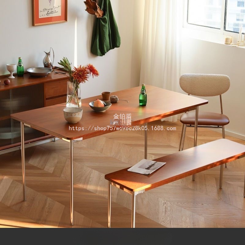 Golden Platinum Shield Nordic Home Delivery Solid Wood Dining Table Small Apartment Rectangular Japanese Dining Table Home Retro Table