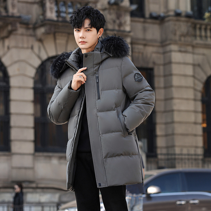 White Goose Down Jacket Men's Middle and Long Couple Clothing Work Clothes Students Winter Coat Teenagers Long Thickened Over Knee