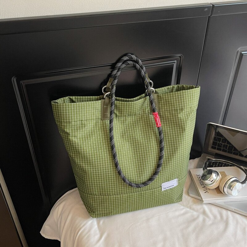 Cross-Border Japanese and Korean Simple Plaid Tote Bag, New Trendy Fashion Shoulder Bag, Large Capacity Student Tutoring Handbag Cross-Border Japanese and Korean Simple Plaid Tote Bag, New Trendy Fashion Shoulder Bag, Large Capacity Student Tutoring Handbag